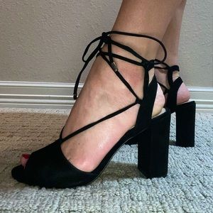 Gianni Bono black suede tie block heels